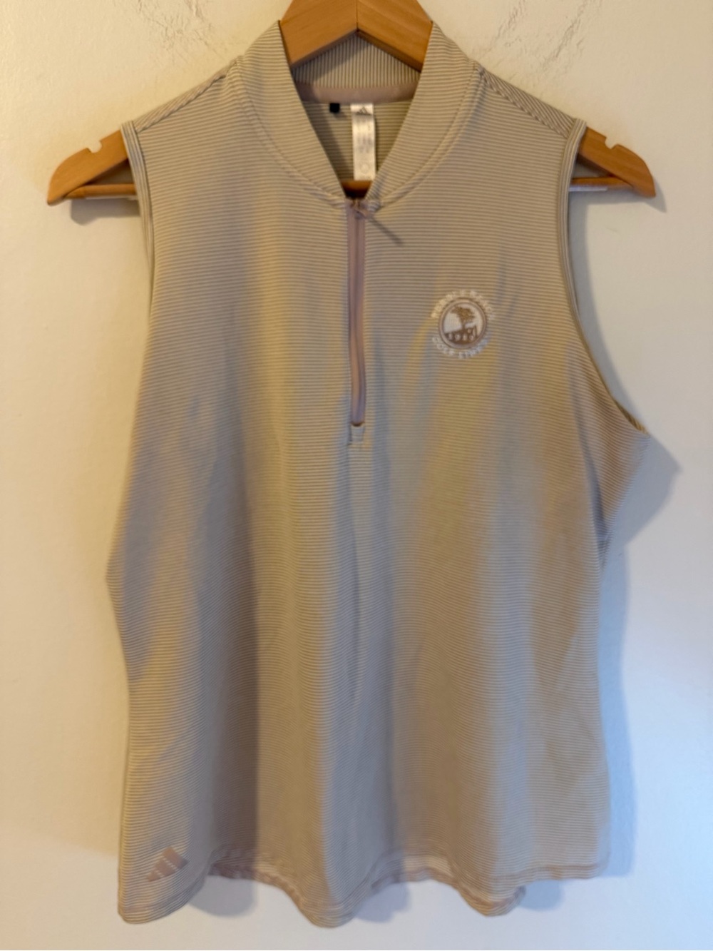 Pebble Beach Sleeveless Half-Zip Tank in Light Beige